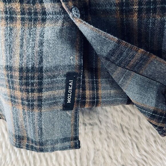 Molokai Surf Co Men's M Medium Blue Black Plaid Flannel Button Up Shirt - Picture 8 of 16